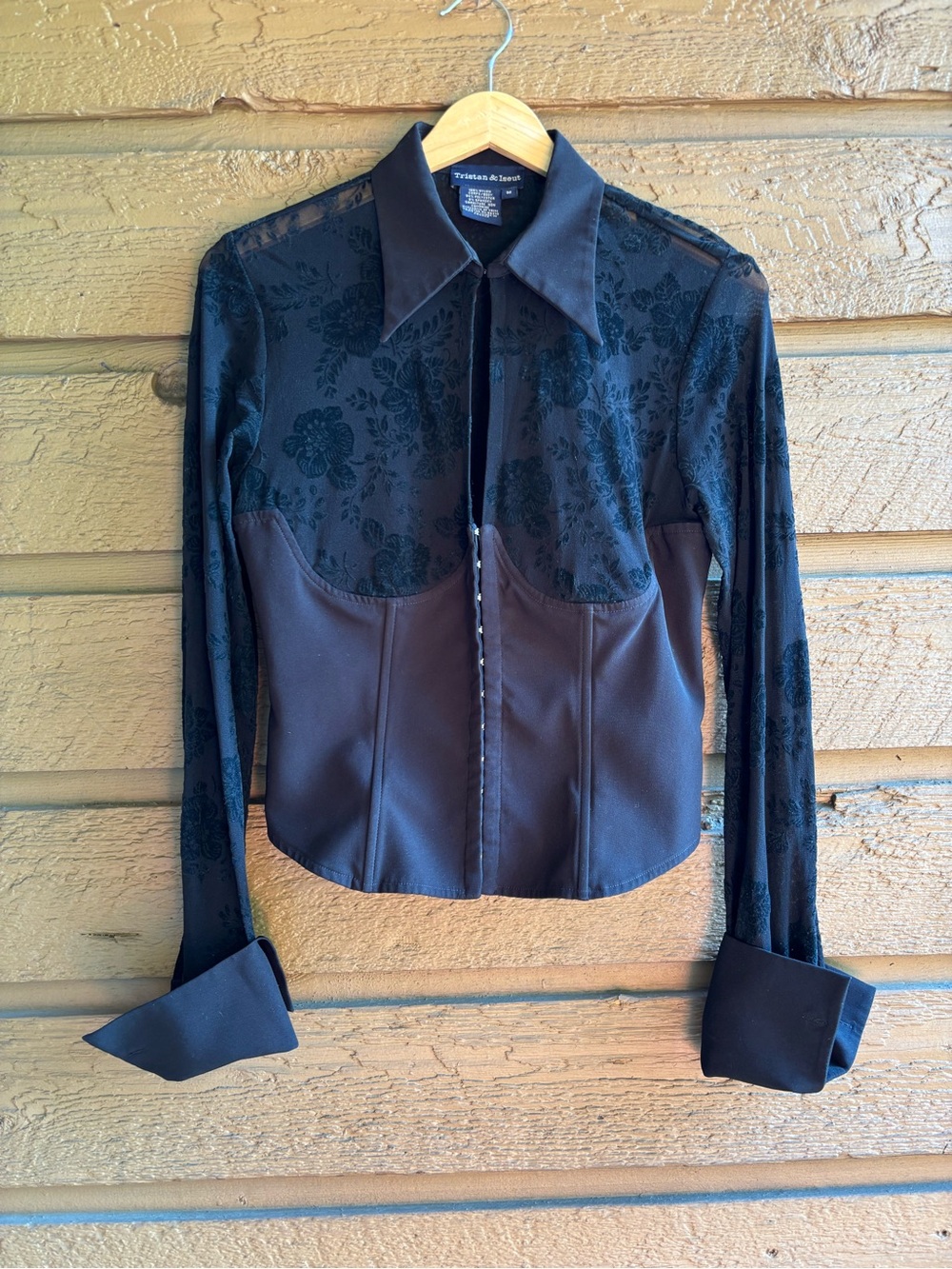 Vintage Tristan & Iseut Sheer Floral Mesh Corset Shirt Size Medium
